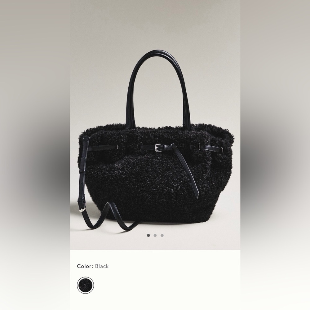 NWT new Anthropologie belted Sherpa tote bag crossbody black fuzzy